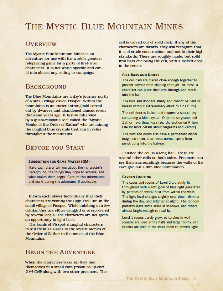 Adventures in the Mystic Blue Mountains - PDF