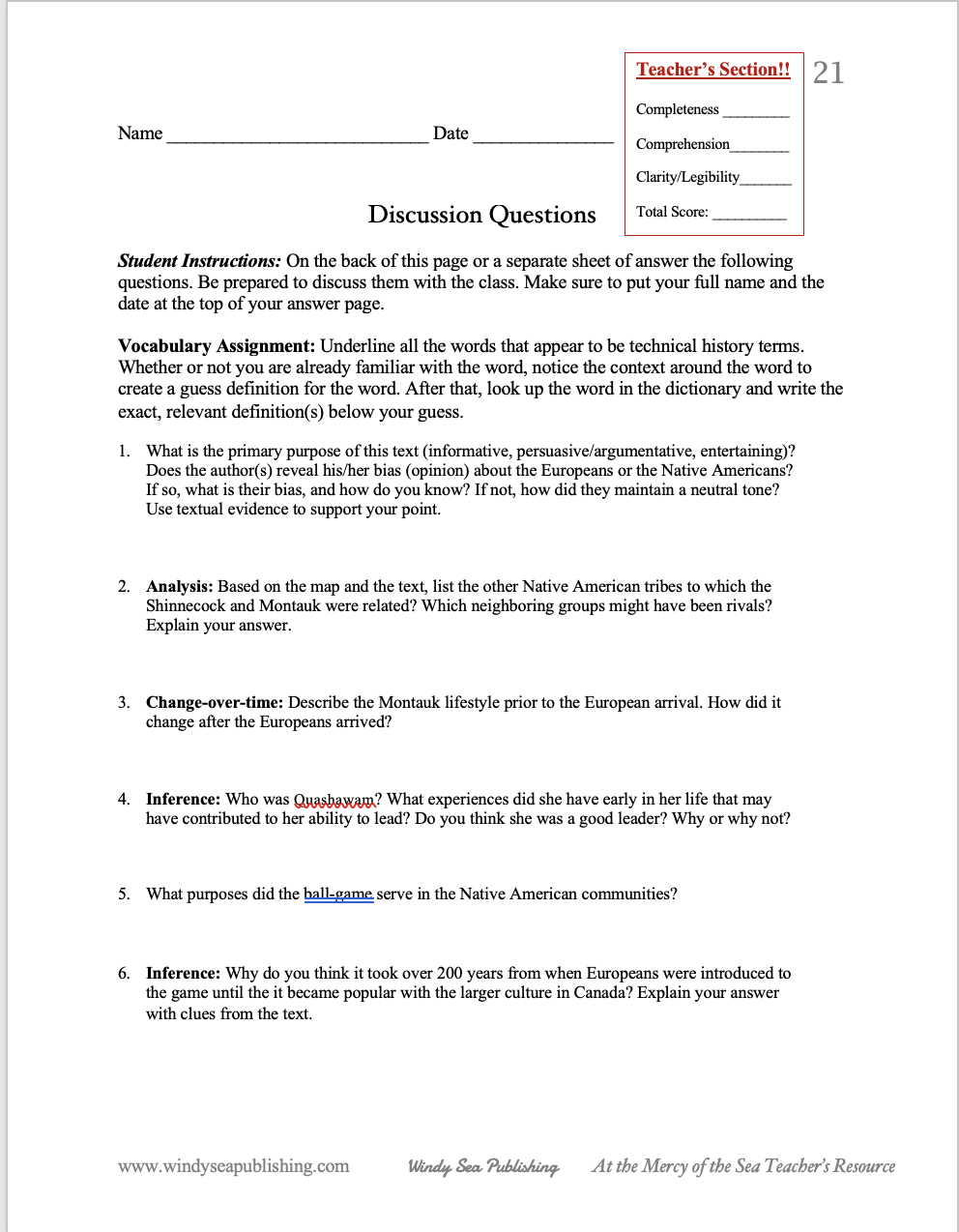 Teacher Resource for At the Mercy of the Sea