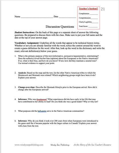 Teacher Resource for At the Mercy of the Sea